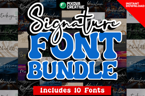 Signature Script Bundle: 10 Elegant Fonts for Creative Projects